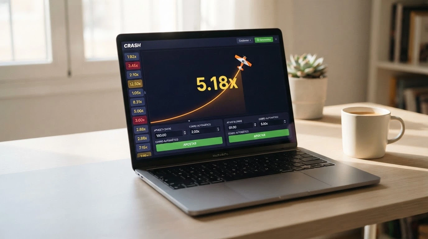 Pantalla del juego Aviator mostrando el panel de doble apuesta, el historial de multiplicadores recientes y el avión ascendiendo con el multiplicador activo