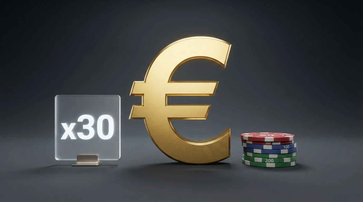 Esquema visual que muestra un bono de 100 € multiplicado por x30 hasta alcanzar 3.000 € en apuestas requeridas.