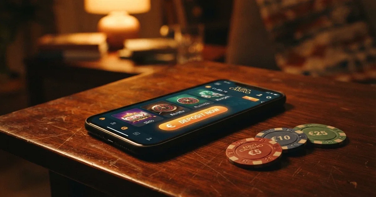 Pantalla de un casino online mostrando la opción de depósito con criptomonedas junto a fichas de juego
