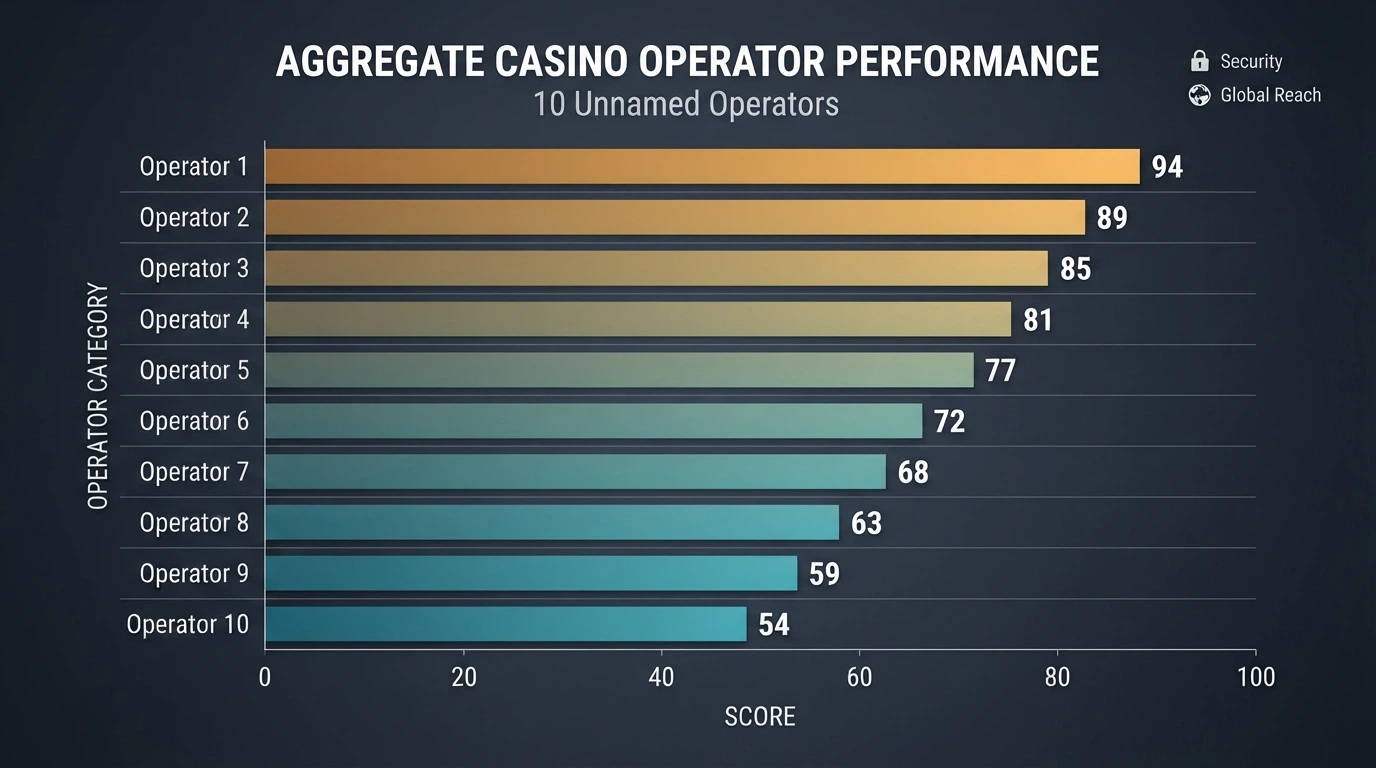 Tabla comparativa con los nombres y puntuaciones de los diez casinos analizados