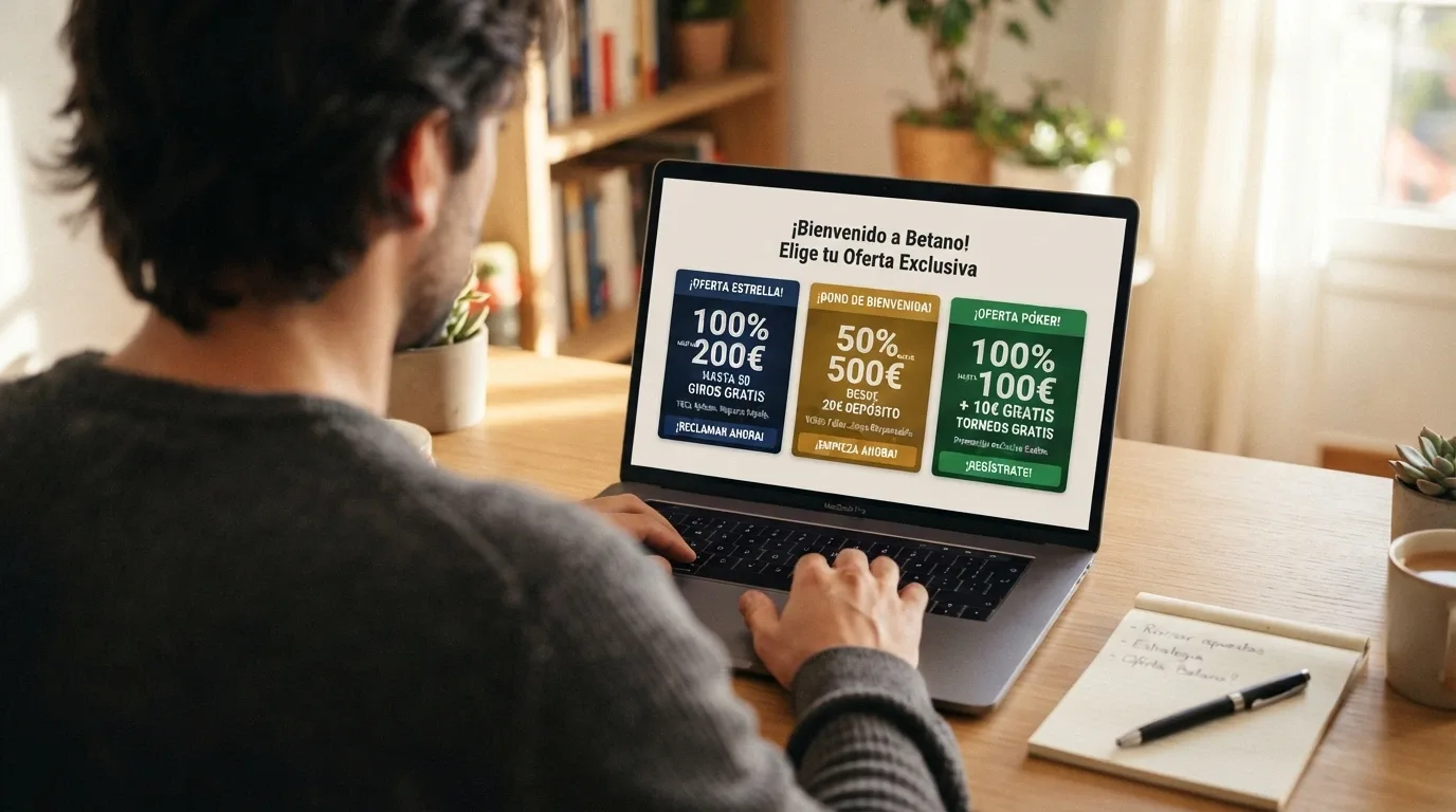 Pantalla dividida mostrando las fichas de tres casinos online españoles con sus respectivos bonos de bienvenida