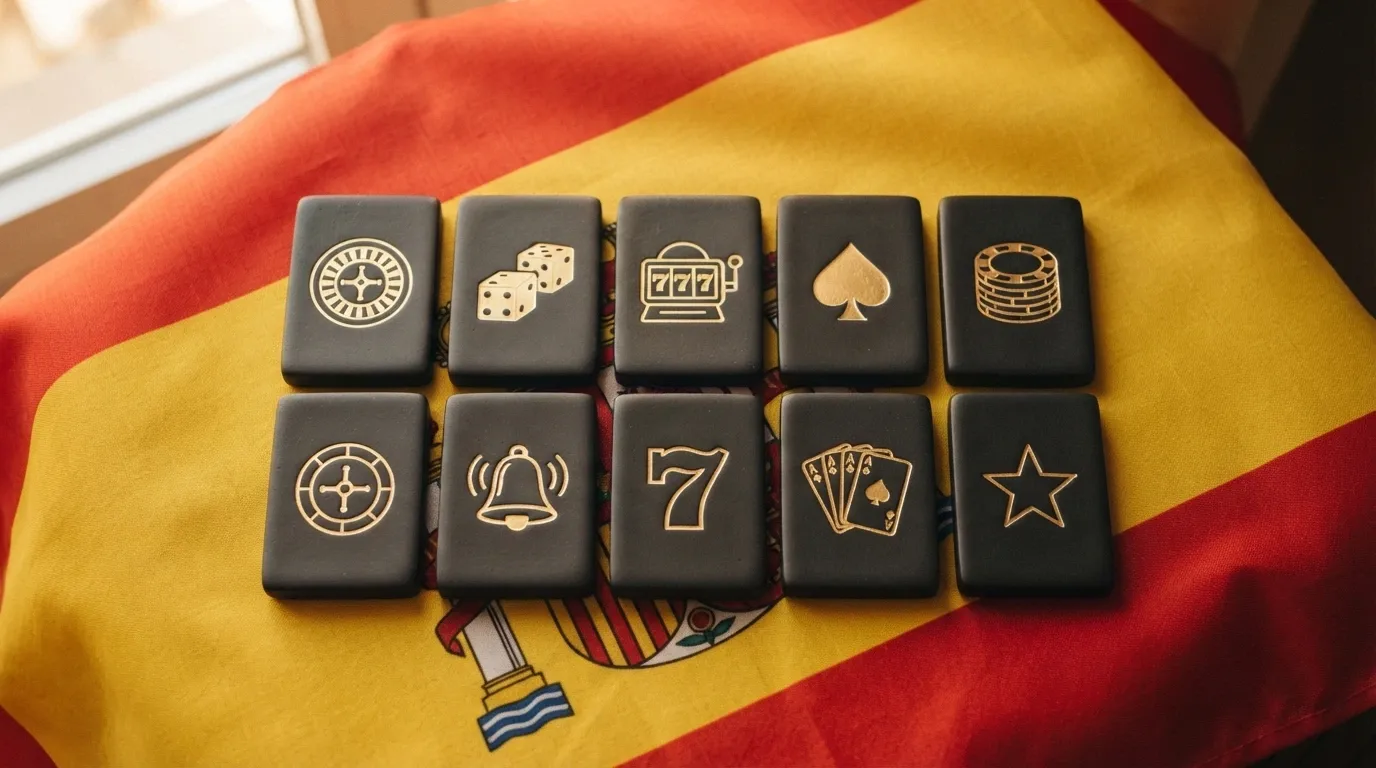 Mosaico con los logotipos de los diez casinos online analizados, dispuestos sobre un fondo con la bandera de España