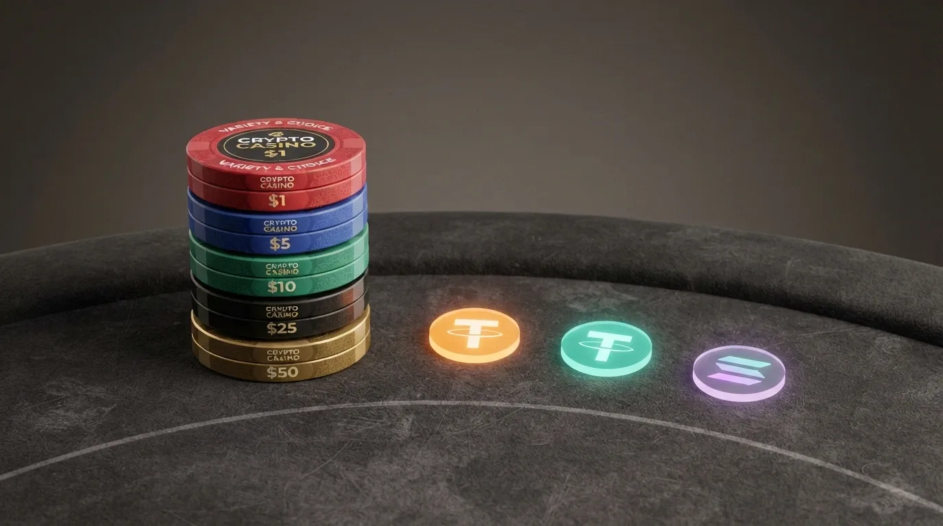 Una tabla resumen con los logotipos de varios casinos online acompañados de íconos de USDT en diferentes redes (TRC-20, ERC-20, BEP-20)