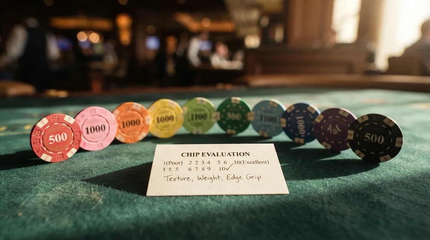 Diez fichas de casino ordenadas con los logotipos de los operadores analizados y su puntuación en cuatro criterios