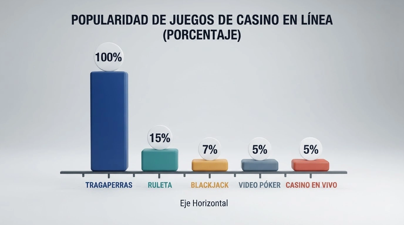 Gráfico de barras con los porcentajes de contribución al requisito de apuesta de tragaperras, ruleta, blackjack, vídeo póker y casino en vivo.