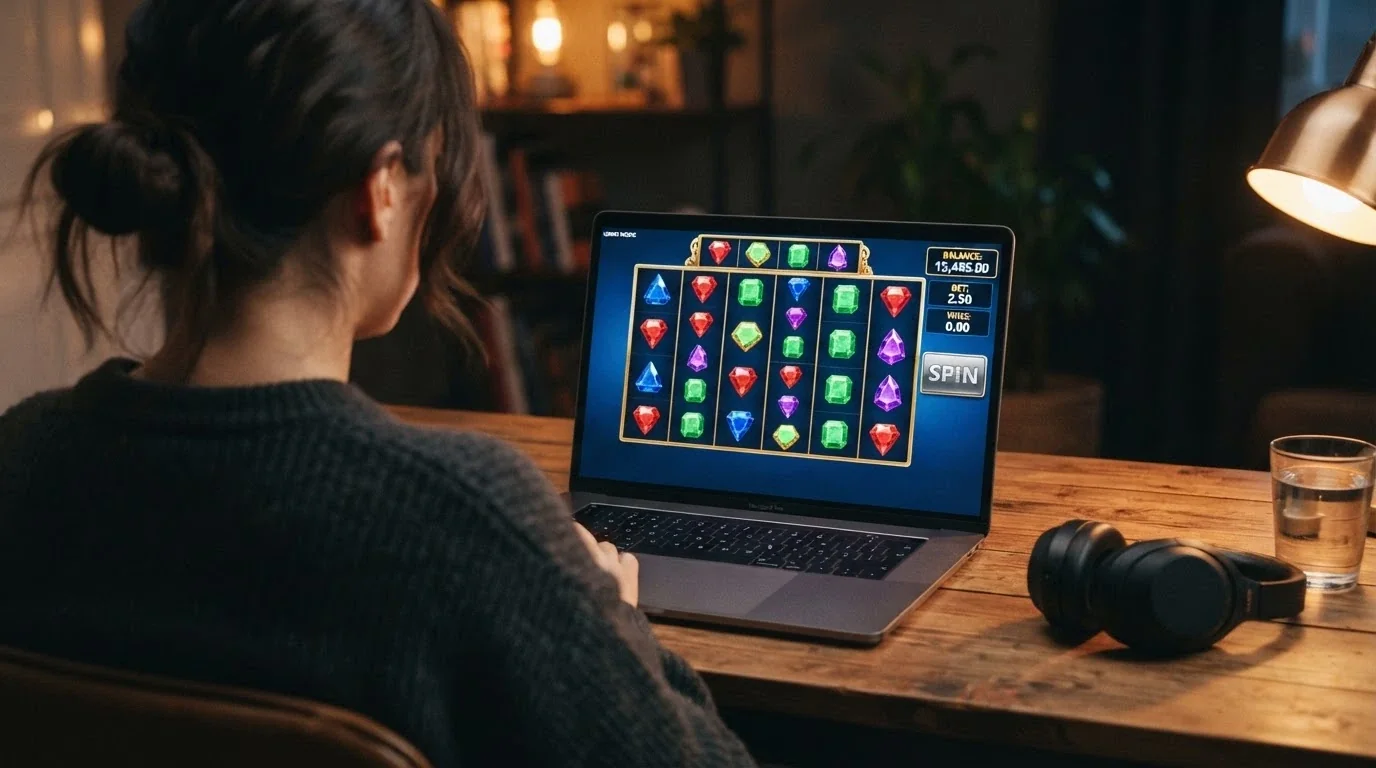 Pantalla de juego en modo demo de una tragaperra Big Time Gaming con el saldo virtual visible en la esquina