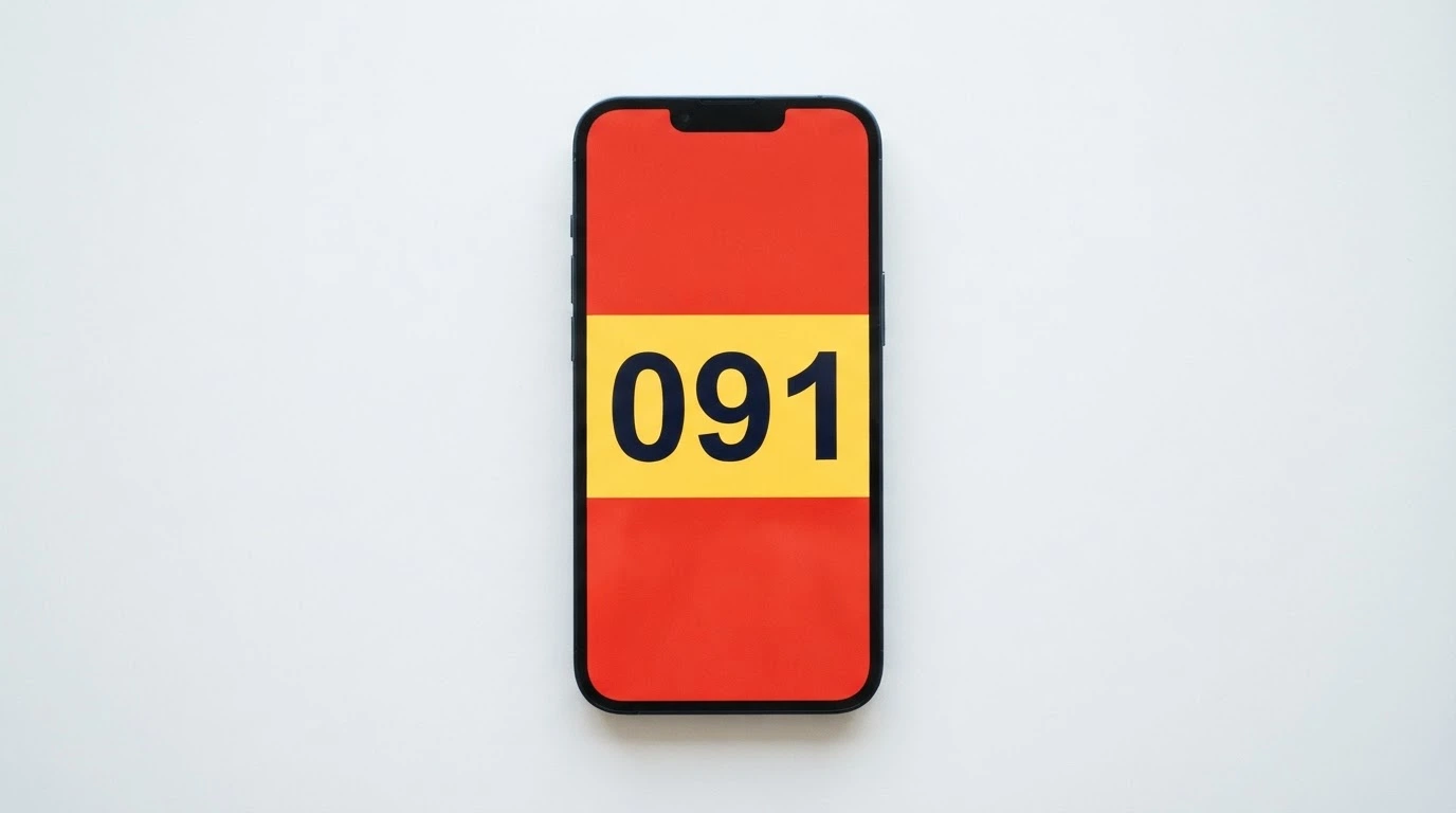 Un teléfono móvil con el número 900 200 225 en pantalla sobre un fondo con los colores de la bandera española
