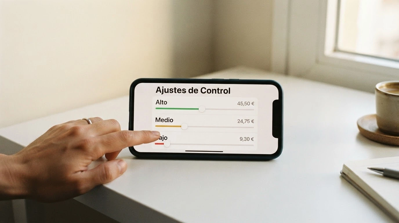 Un panel de ajustes de límites de depósito en la interfaz de un casino online, con los controles de límite diario, semanal y mensual visibles