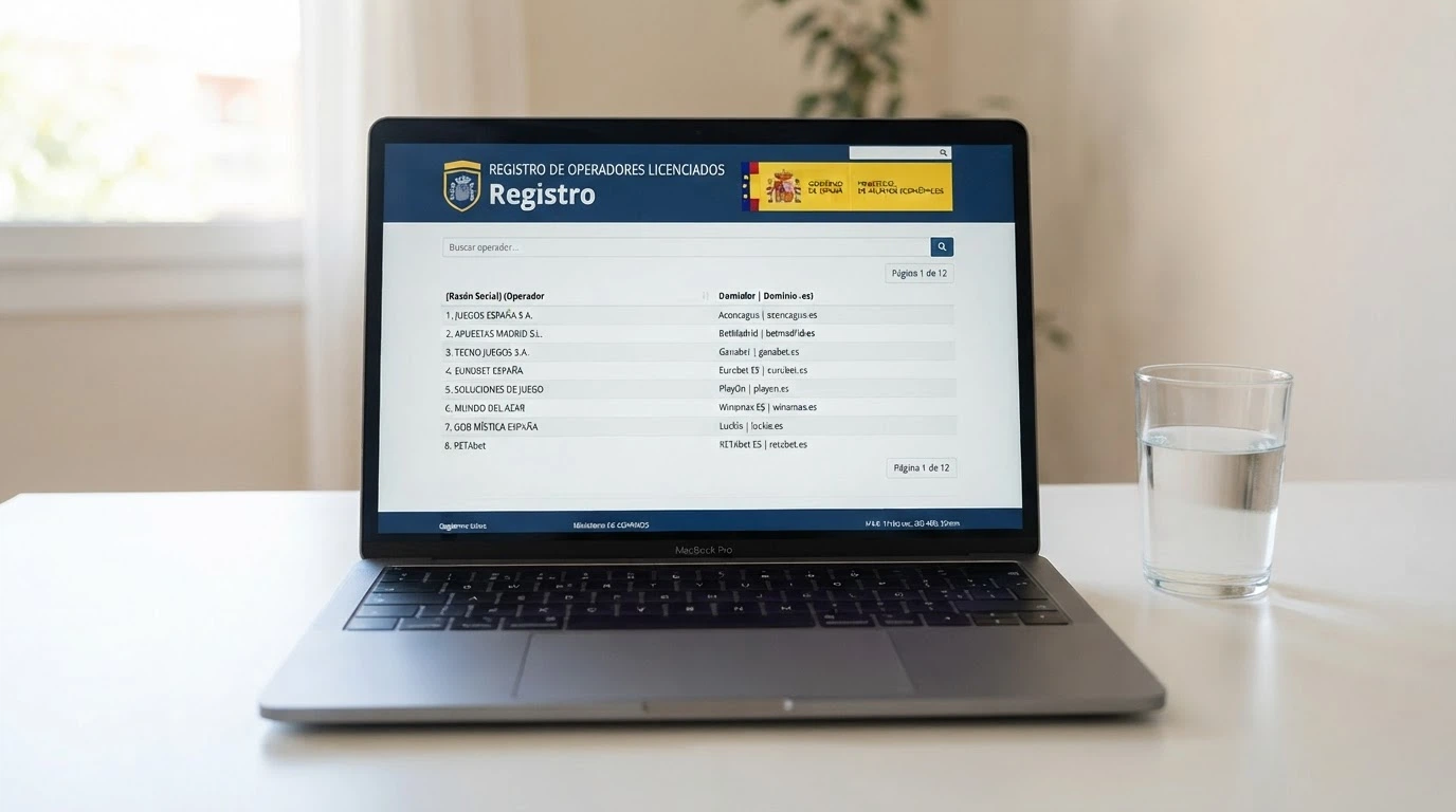 Captura del buscador público de operadores de la DGOJ en ordenacionjuego.es mostrando el listado de operadores con licencia, con el dominio .es destacado