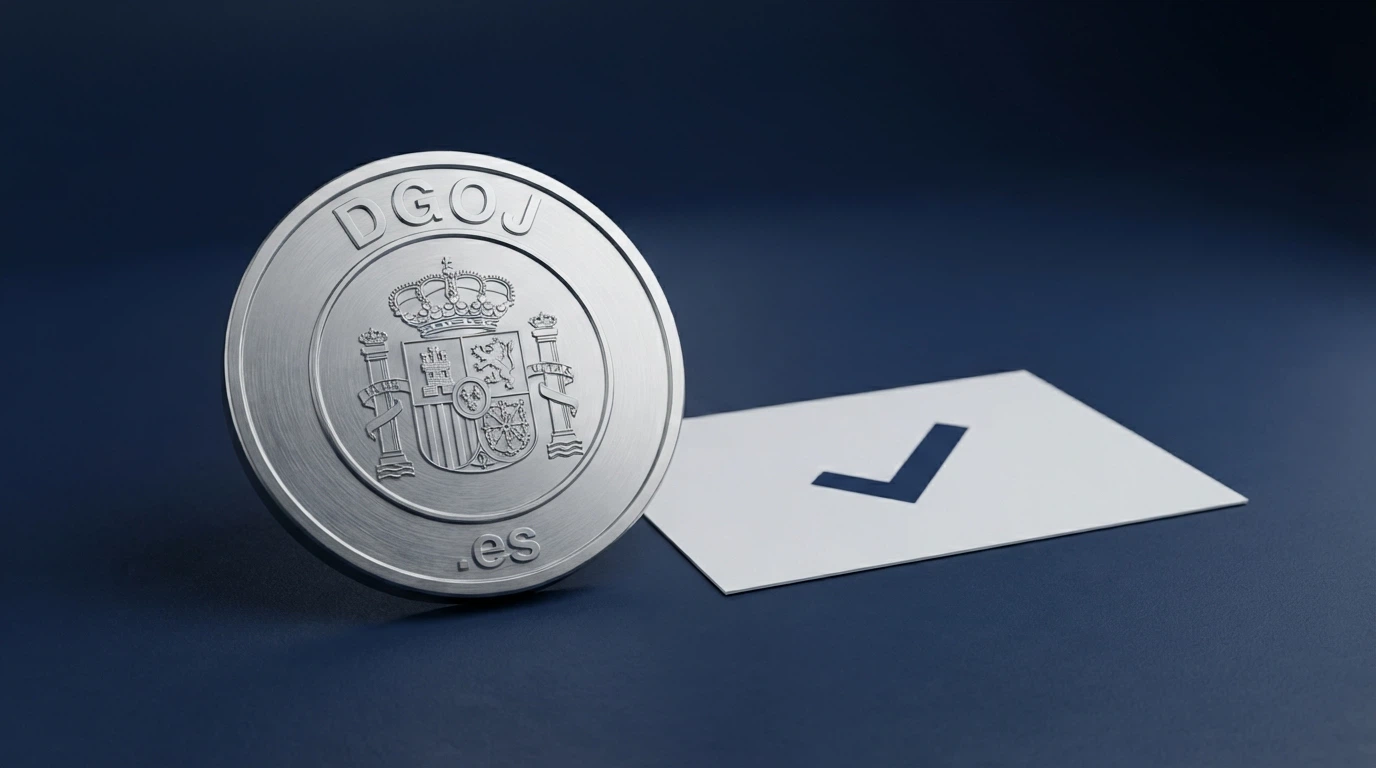 Sello de juego seguro de la DGOJ junto al dominio .es en el pie de un casino online autorizado