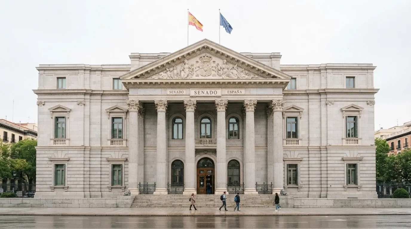 Fachada del edificio del Ministerio de Derechos Sociales, Consumo y Agenda 2030 en Madrid, donde tiene su sede la DGOJ, con el escudo oficial visible