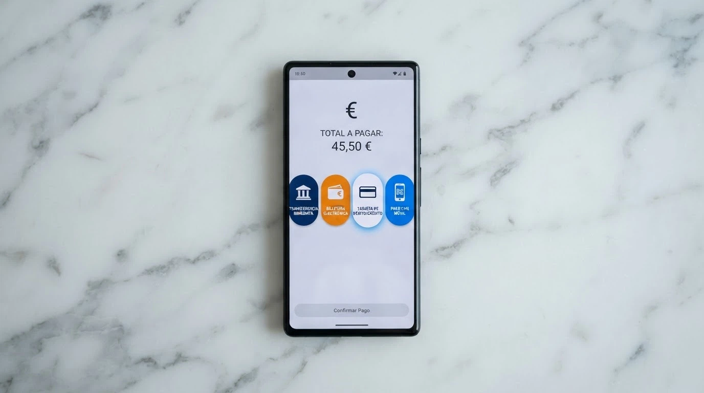 Pantalla de cajero virtual con los iconos de Bizum, PayPal, Skrill y tarjeta como opciones de retirada