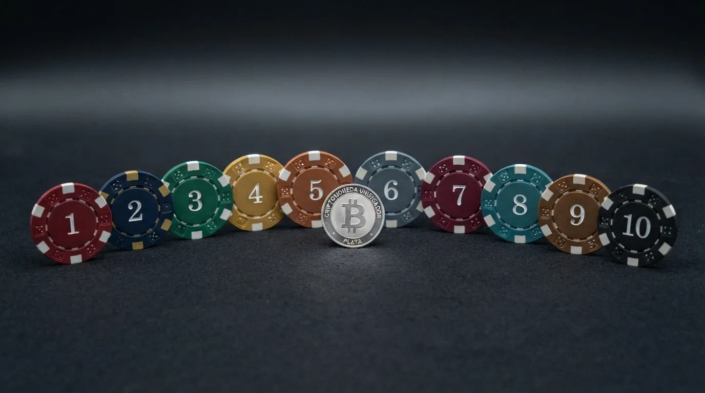 Composición con los logotipos de los 10 casinos analizados ordenados en forma de ranking visual, con Dogecoin como elemento gráfico unificador
