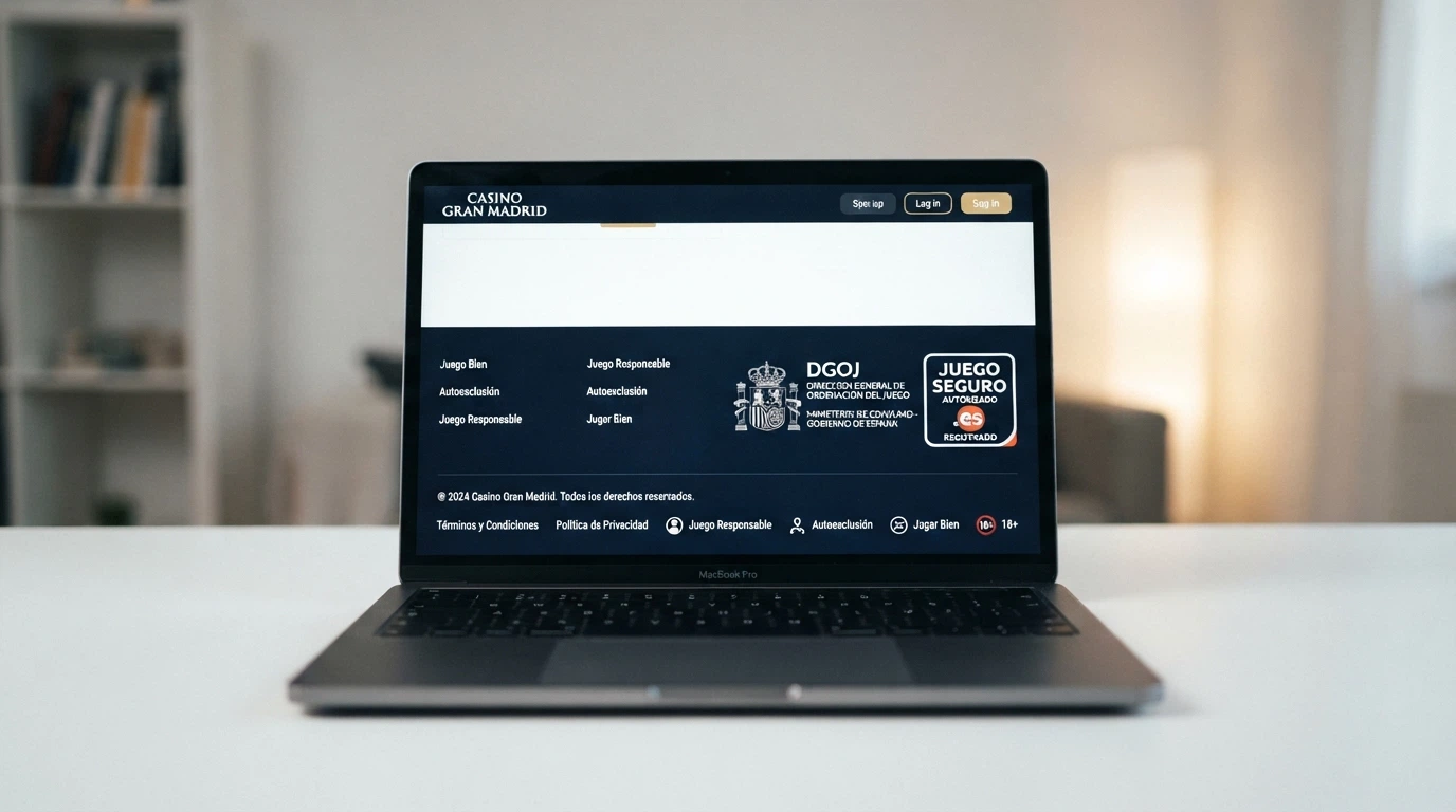 Sello de la Dirección General de Ordenación del Juego y dominio .es visibles en el pie de página de un casino online autorizado