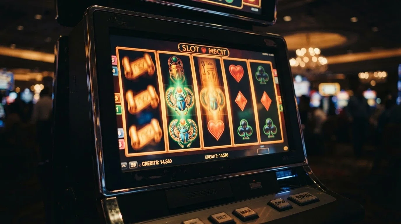 Interfaz de una slot popular como Book of Dead o Gates of Olympus en un casino que acepta Solana, con los carretes en movimiento