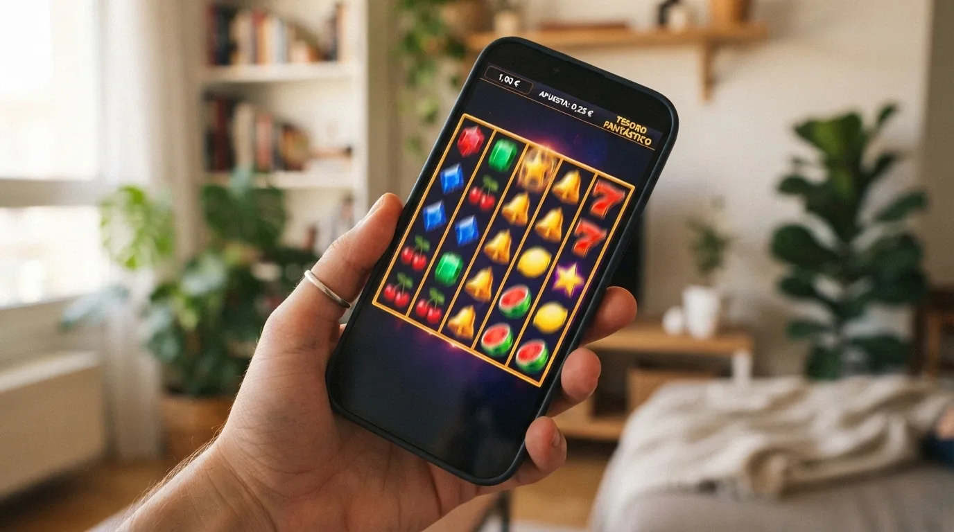 Pantalla de un móvil mostrando los carretes de la tragaperras Starburst con el saldo de 1,00€ visible en la esquina