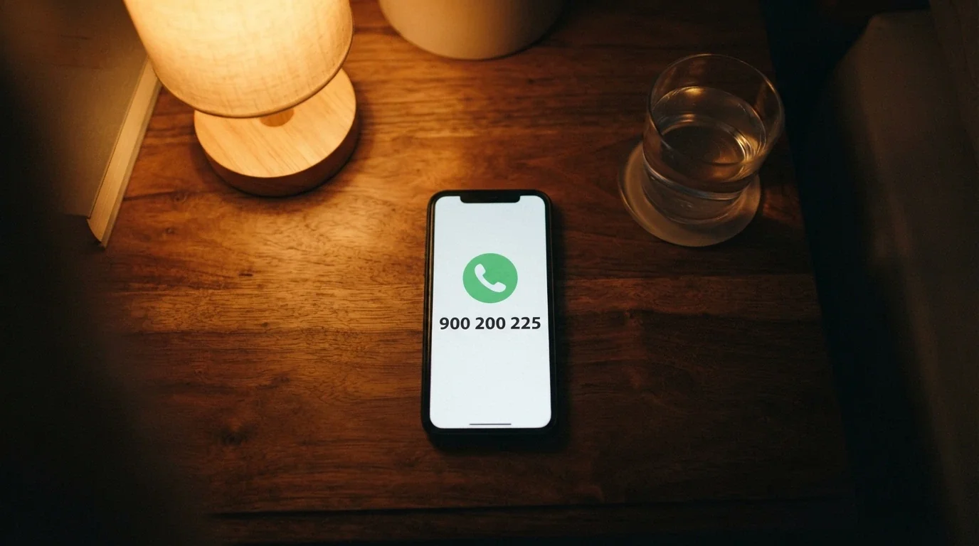 Teléfono móvil marcando un número de ayuda con el logotipo de la FEJAR en la pantalla