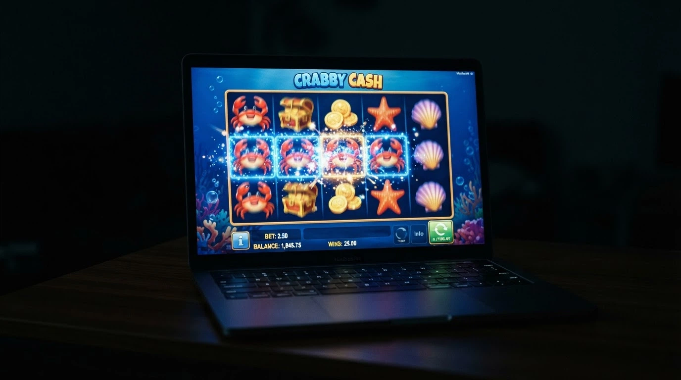 Pantalla de la tragamonedas Crab Chaos de Yggdrasil con los carretes en movimiento y los símbolos de cangrejo visibles